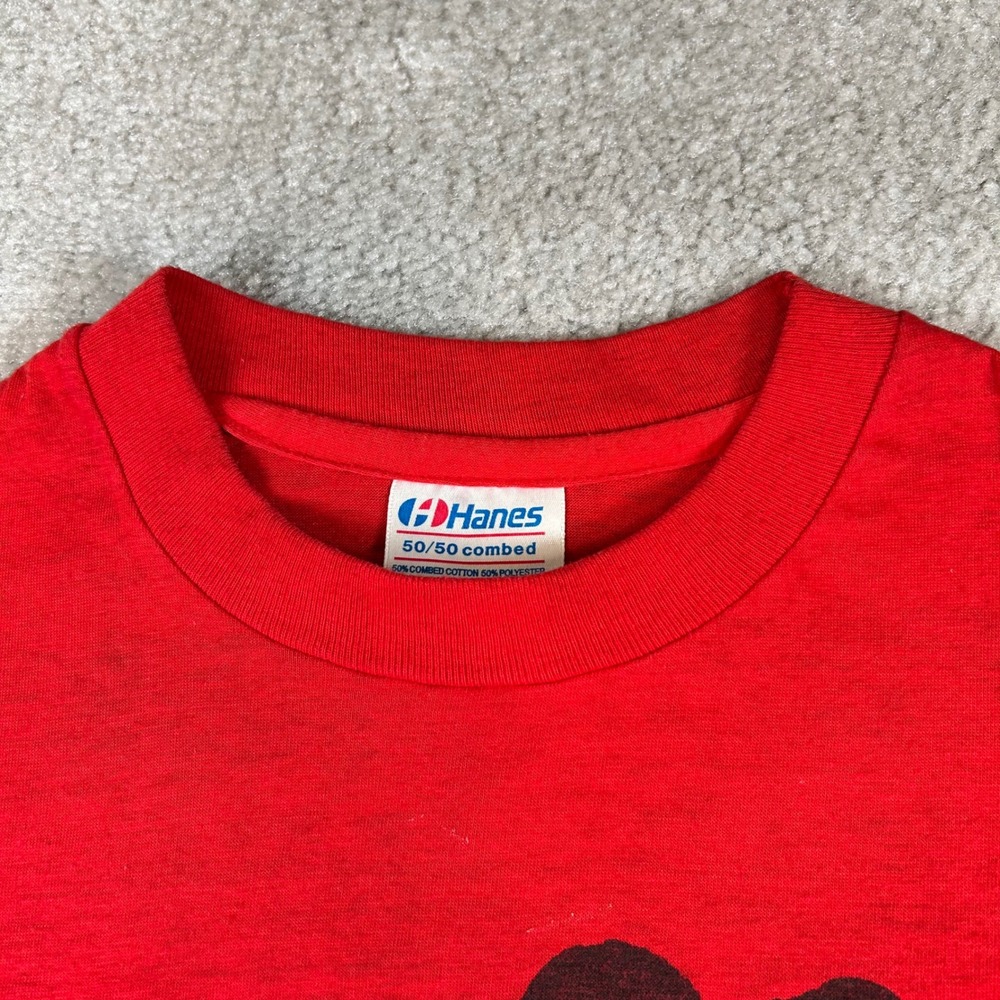 Vintage Hanes Loverboy T-Shirt Mens Small Red 1982 Get Lucky Tour Rock Tee USA - Picture 3 of 10